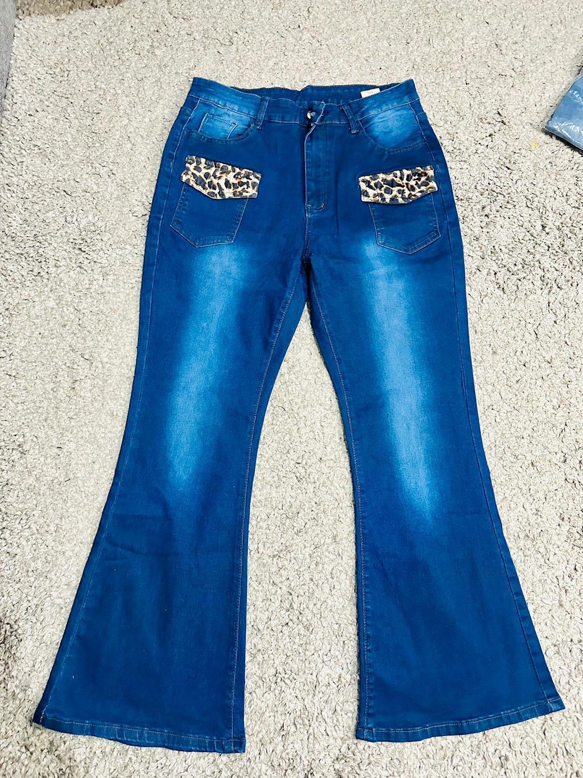 Pantalon en Jean Femme – imprimé Léopard & Patte d'Éléphant