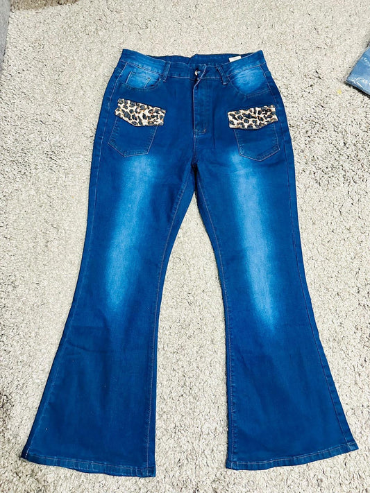 Pantalon en Jean Femme – imprimé Léopard & Patte d'Éléphant